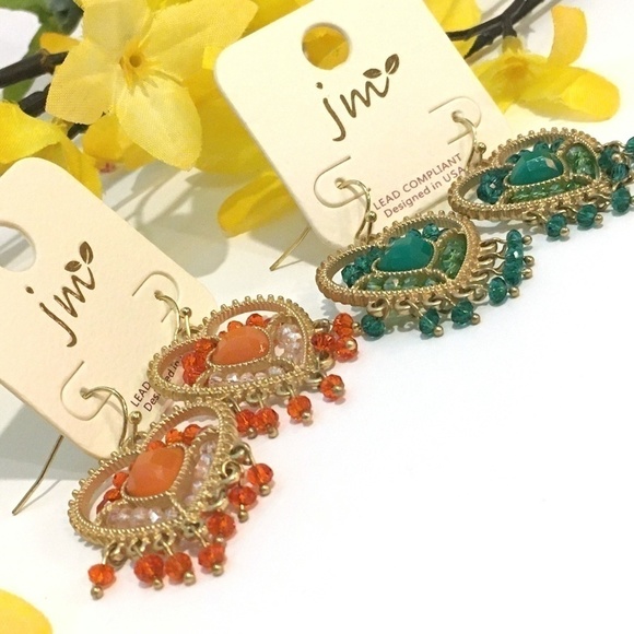 3/$29! 2 Pairs Heart Shaped Beaded Fringe Earrings - Picture 7 of 8